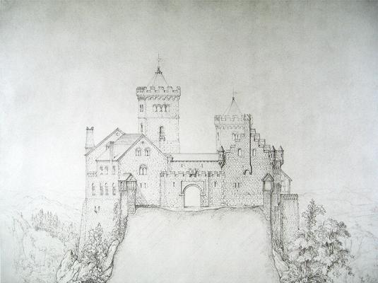 Abb. 3: Entwurf der Südseite des Bergfrieds, der Torhalle und der Dirnitz, Hugo von Ritgen, 1847