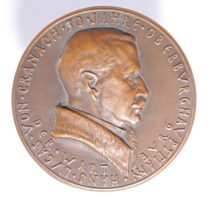 Medaille zum 30-jährigen Amtsjubiläum Hans Lucas von Cranachs 1924