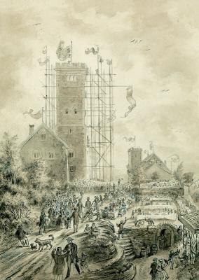 Abb. 5: Richtfest des Bergfrieds. Bernhard von Arnswald, 1857