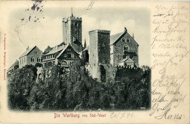 Abb. 1: Postkarte „Die Wartburg von Süd-West“ vom 20.7.1899, Carl Jagemann