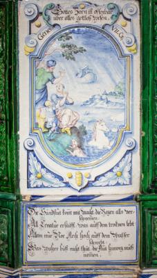 Ofenkachel mit Darstellung der Sintflut und der Arche Noah