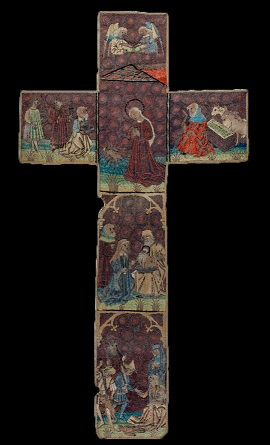 Gesticktes Kaselkreuz mit der Darstellung der Geburt Christi, Gold- und Seidenstickerei, mittelrheinisch(?), ca. 1460-1480, Wartburg-Stiftung, Kunstsammlung, Inv.-Nr. KT0007