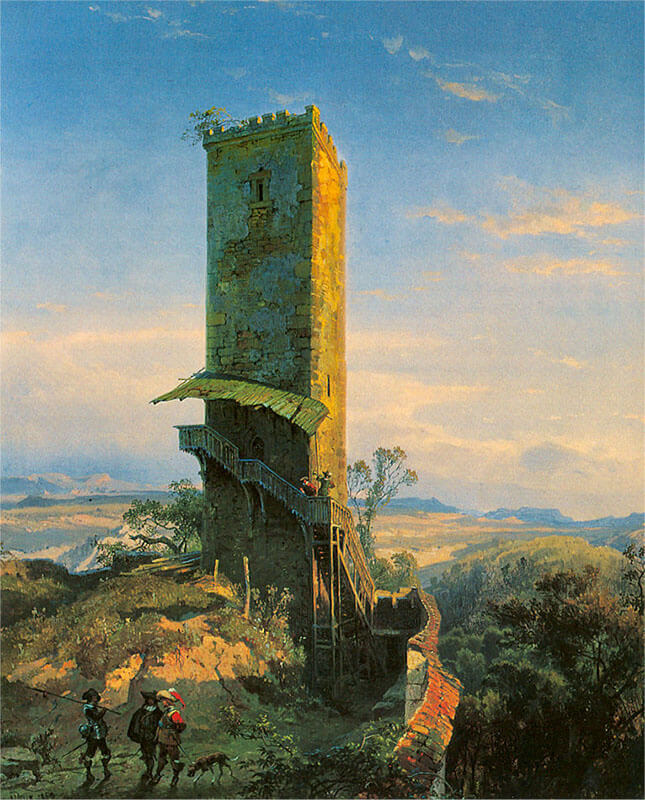 August von Wille: Blick auf den Südturm der Wartburg, 1859, Öl auf Leinwand, 57,9 x 46 cm, Wartburg-Stiftung Kunstsammlung Inv.-Nr. M0262
